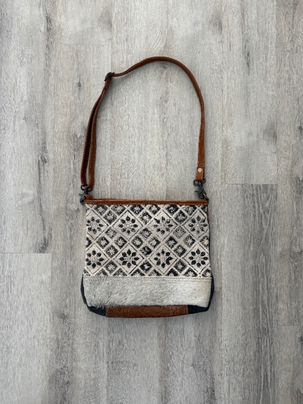 MYRA Women’s Western Shoulder Bag Cotton Leather Canvas Cow Hide